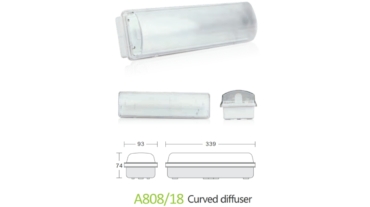 Emergency Bulkhead A808/18 Curved diffuser 1xT5 8W Fluorescent lamp